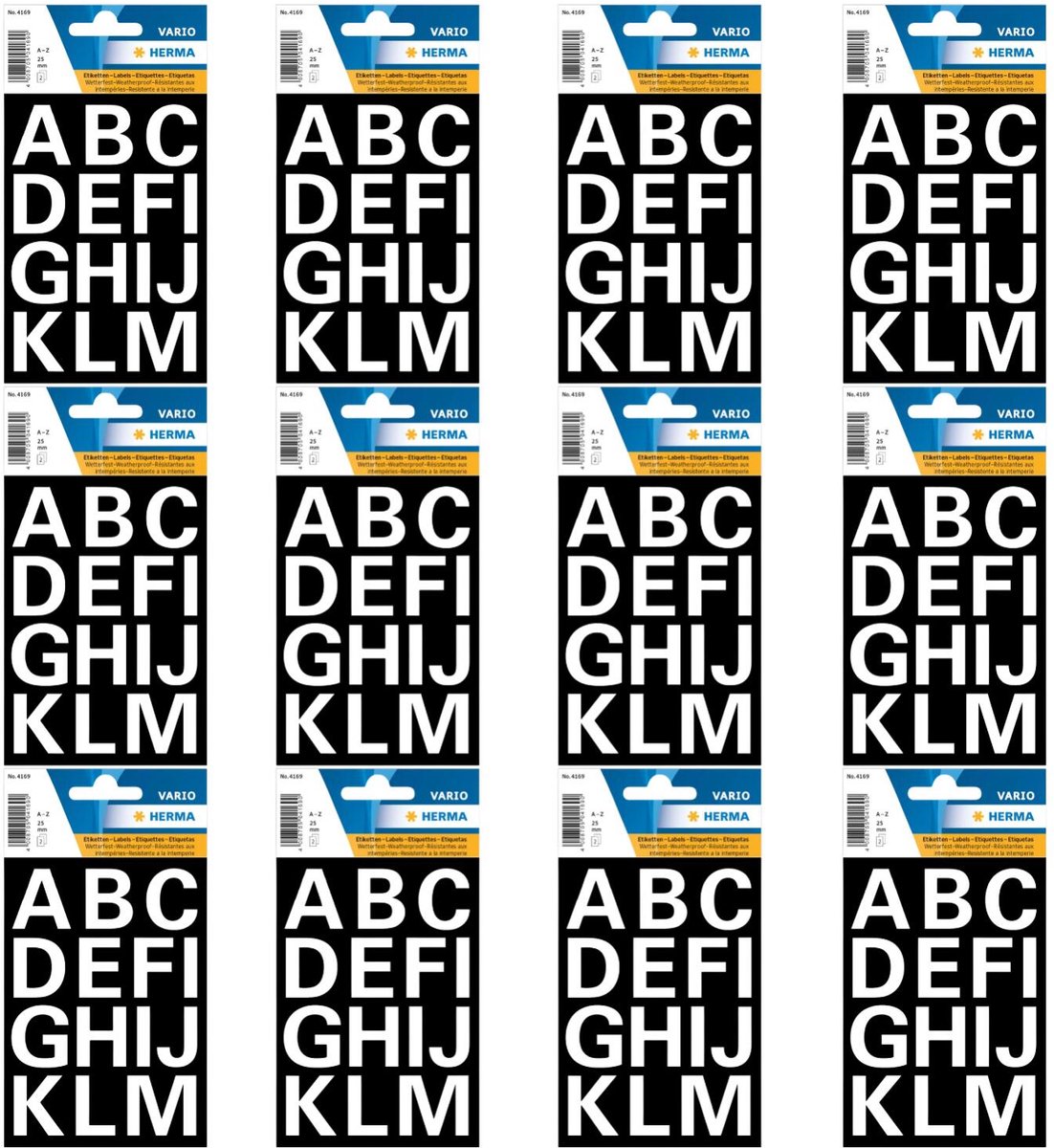 Herma Alfabet plak letters A-Z Stickers - 12x vellen - wit - 25 mm - watervast