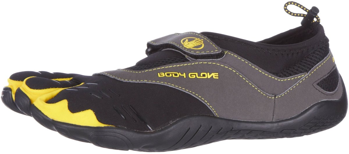 SnelShoppen - Heren Waterschoenen 3-Tenen, Zwart Geel, Maat 42.5 EU, Verstelbaar Klittenband, Stretch Fit, Ultra Grip, Drainagesysteem, Voor Water en