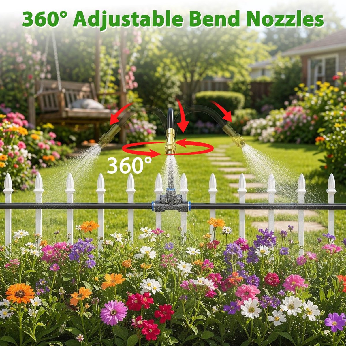 SnelShoppen - 20M Automatisch Bewateringssysteem voor de Tuin, 360° Verstelbare Tuinbewateringsset met Draaibare Messing Sproeiers, Mistbewateringsset