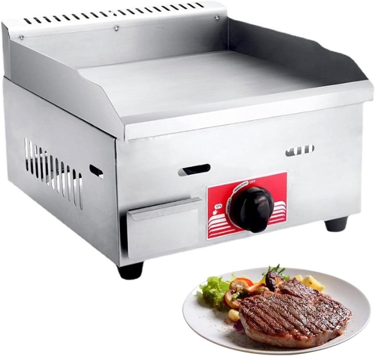 Gas Bakplaat Aanrecht Grill Buiten Koken Verstelbare Temperatuur 36x30 cm Roestvrij Staal