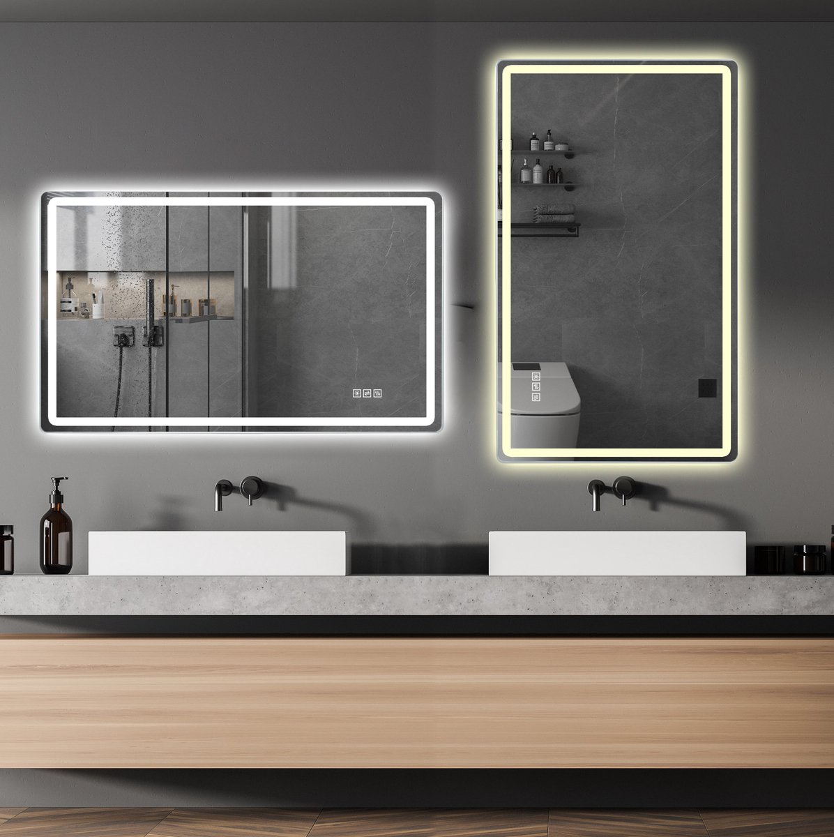 REDOM - Badkamerspiegel - Frameloos met LED-verlichting - Anti-condens en traploos dimbaar - Modern - Badkamer - Glas en metaal - 120 x 60 cm