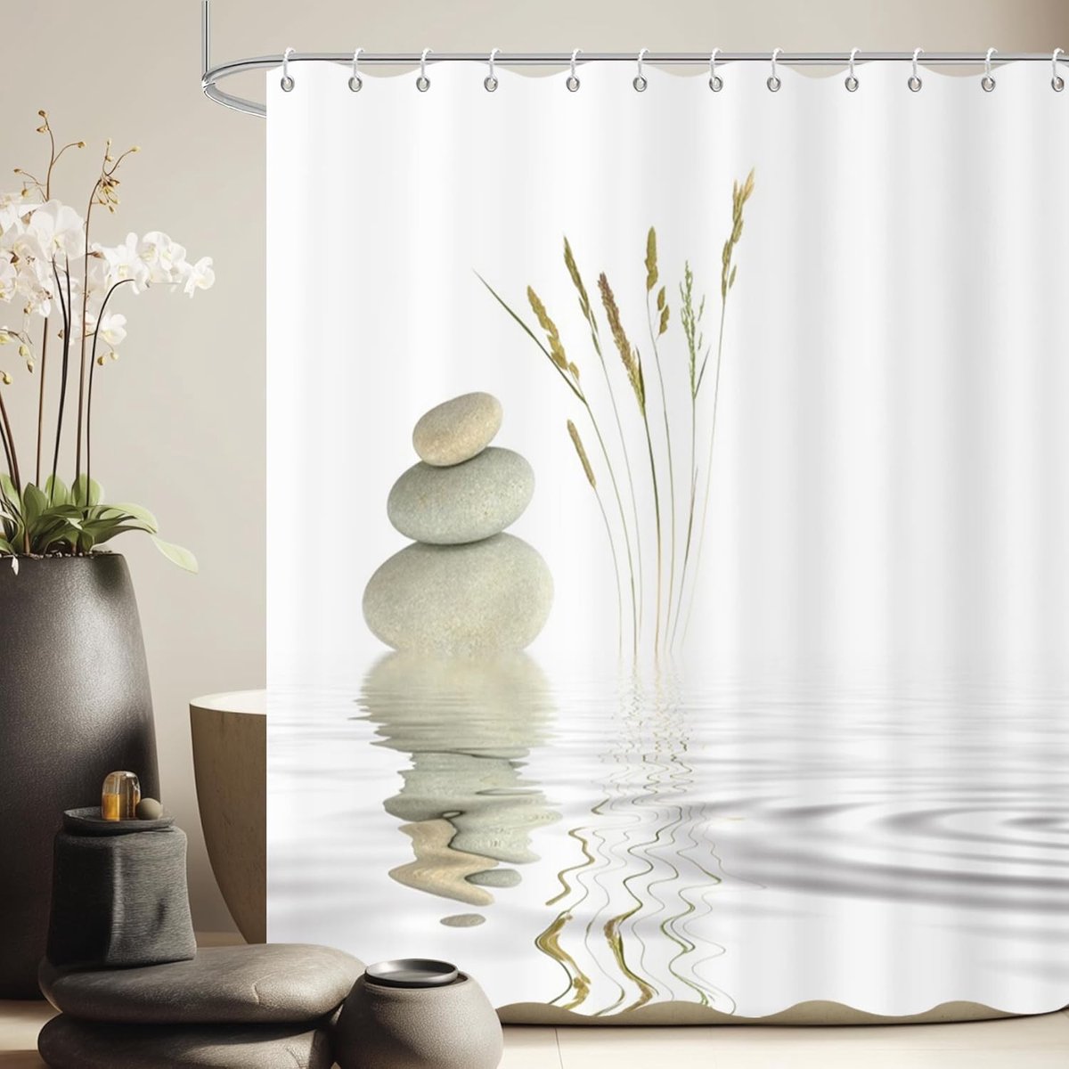 Dailygoods - Douchgordijn 180x200cm - Zen Spa Stones en Planten