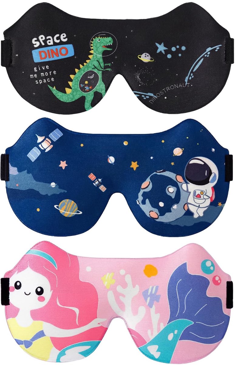 Dailygoods - 3-pack slaapmaskers voor kinderen - Astronaut, zeemeermin en dinosaurusontwerpen