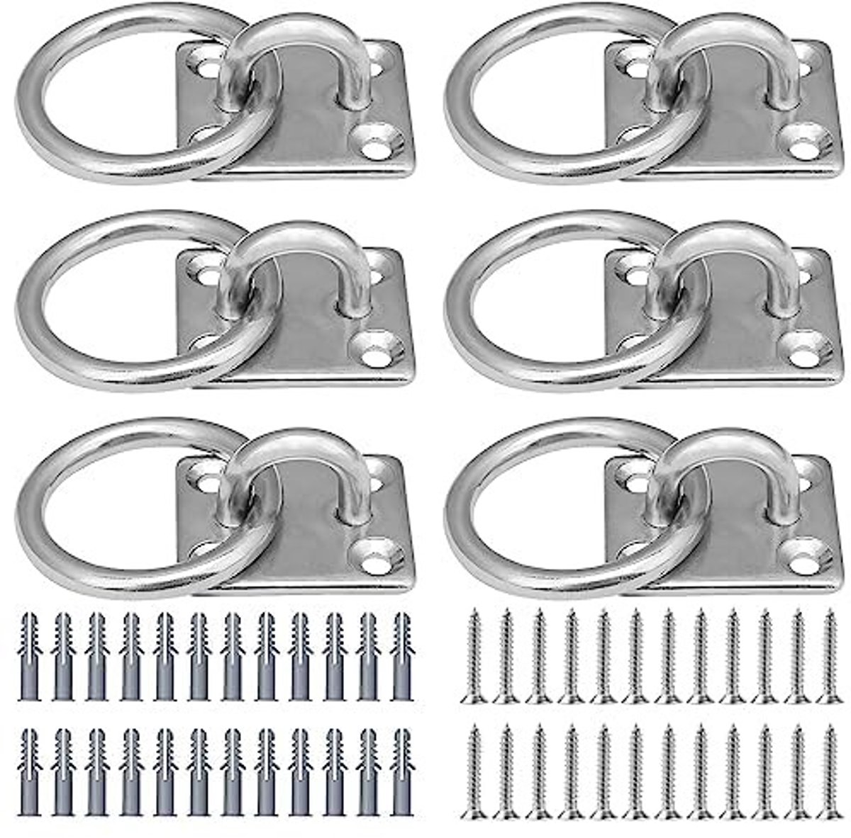 Dailygoods - M5 Oogplaat met Ring, Vierkant, Verpakking van 6 - Zware Oogplaat voor Yoga, Touwen, Hangmatten, Boten