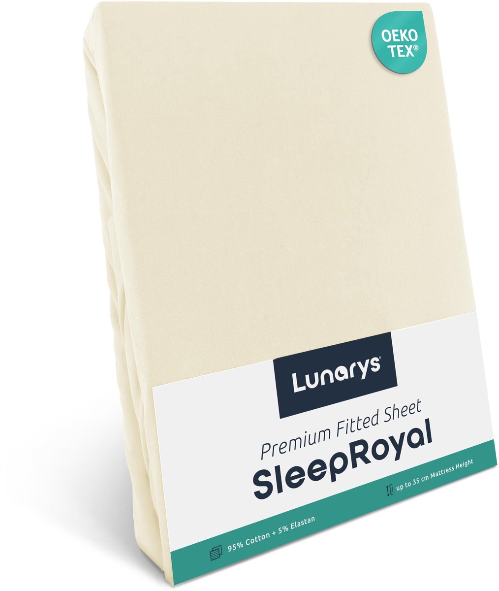 SnelShoppen - Premium Hoeslaken 180x200cm Crème - 250 g/m² Katoen Elastaan - Jersey Stretch voor Boxspring, Topper, Waterbed - 40 cm Hoogte
