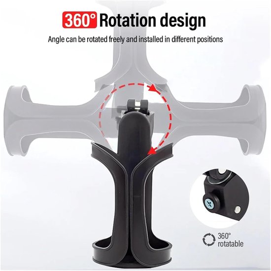 Fietsbekerhouder - bidonhouder - bidonhouder fiets - Flessenhouder voor de fiets - 360° draaibare bekerhouder - Universele waterbekerhouder - Zwart - ABS — afbeelding 2