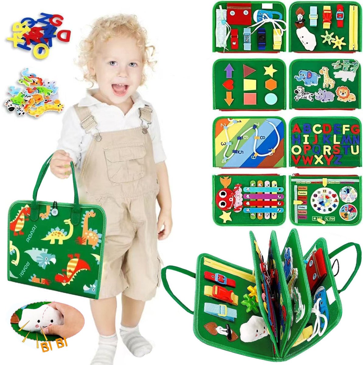 Montessori Activiteitenboek – Montessori Speelgoed - Busy Board Voor Peuters – Dieren Groen - Kerstcadeau - Halloween-cadeau - Sinterklaascadeau - Verjaardagscadeau -Thanksgiving-cadeau