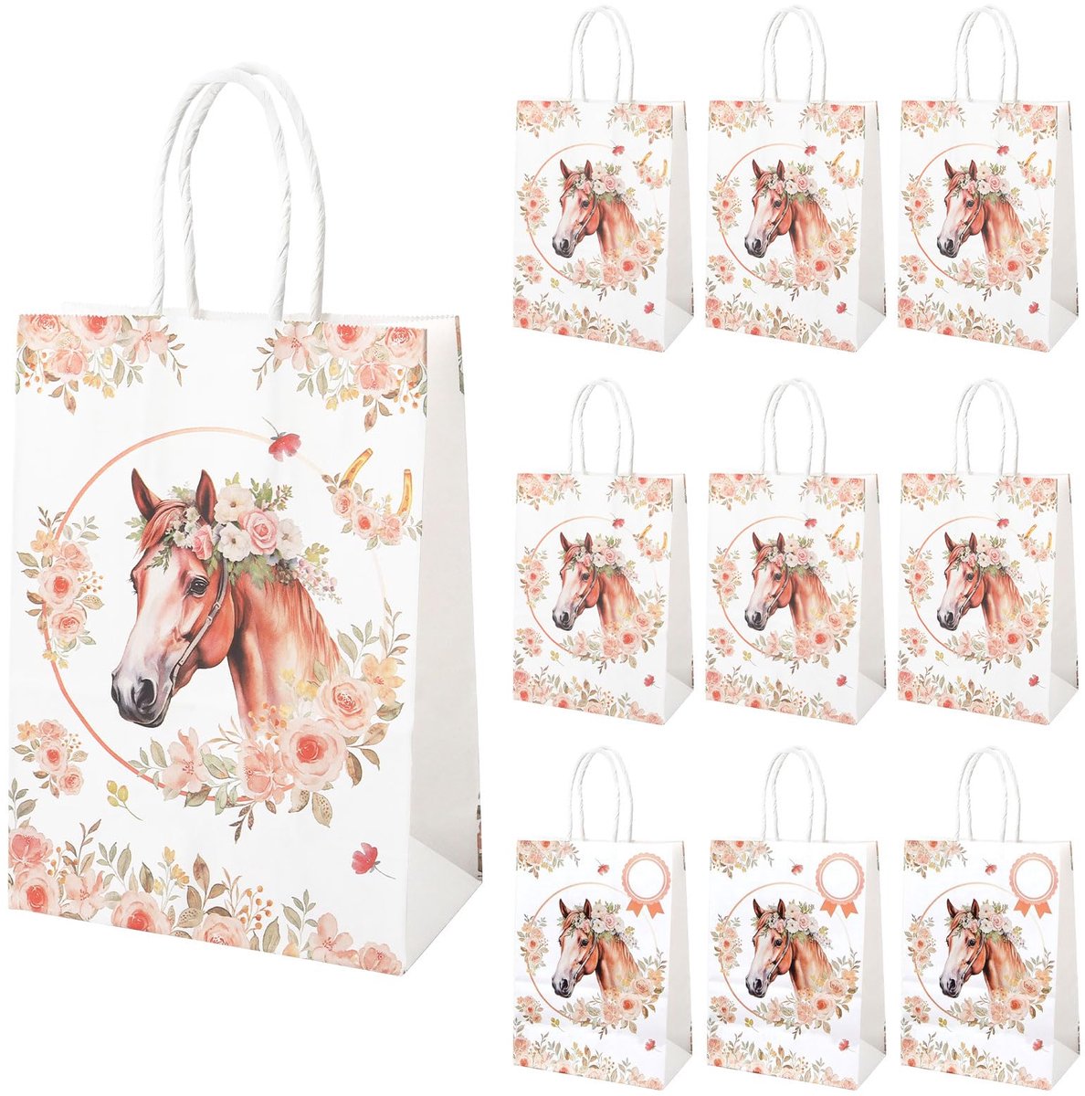 Dailygoods - 10 Stuks Paardenfeest Tassen - Papieren Cadeauzakjes met Handvat voor Verjaardagsfeestjes