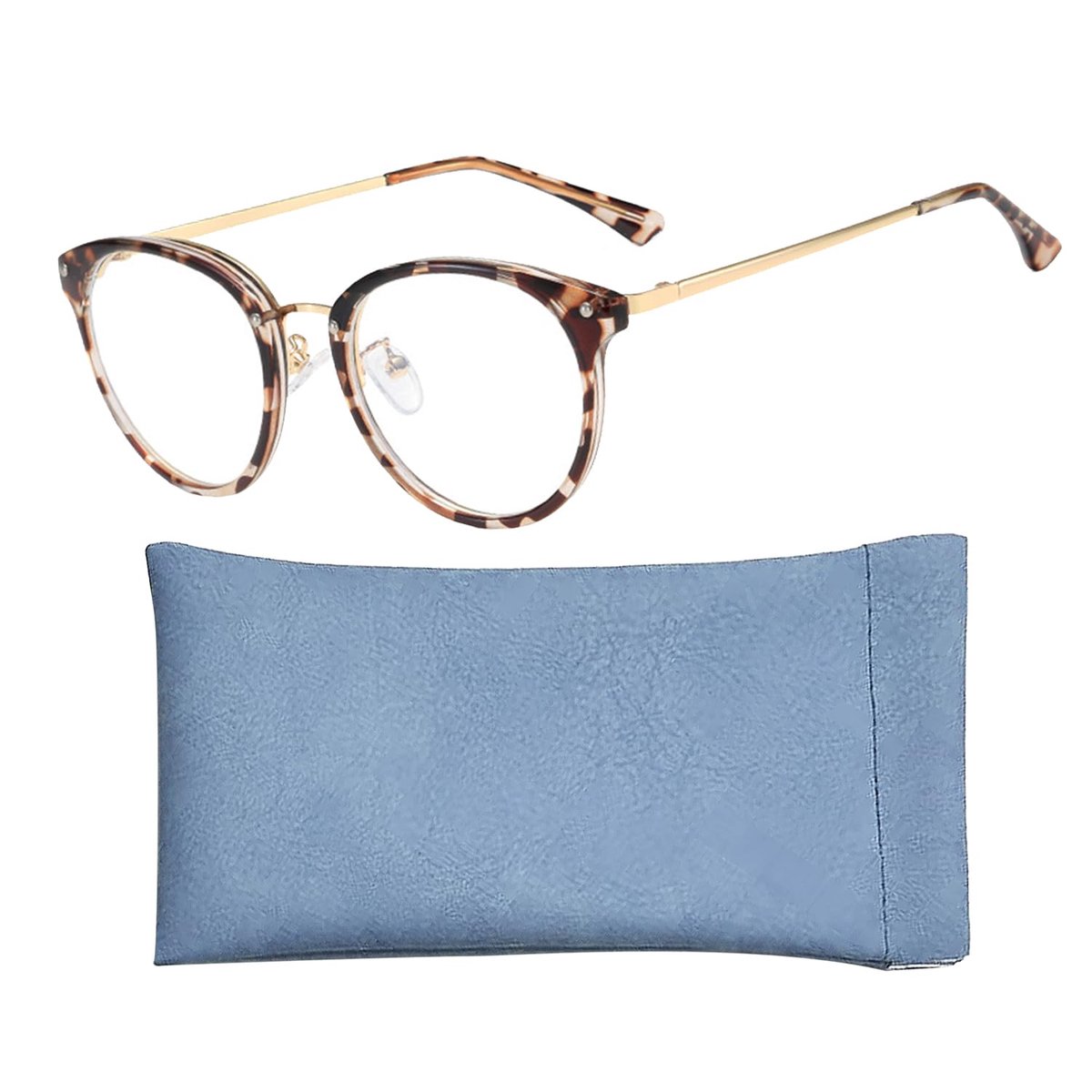 Dailygoods - Anti-blauw licht bril - Ovale retro-bril - Goudkleurig - Oogvermoeidheidsbril - Inclusief brillenkoker - Geschikt voor uniseks-volwassenen