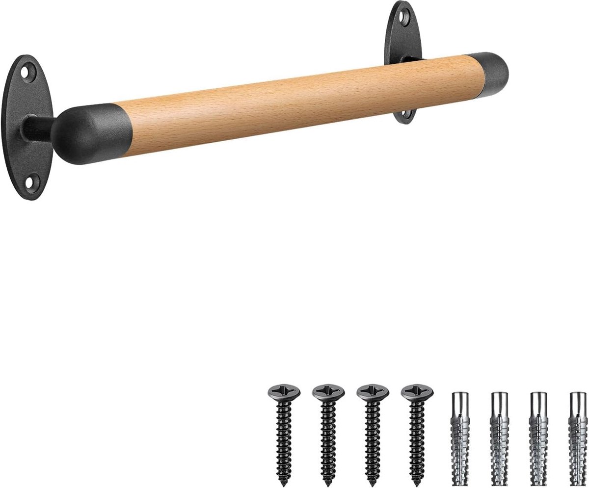 Dailygoods - 16-inch Houten Trapleuning voor Binnen en Buiten met Stevige Metalen Beugels