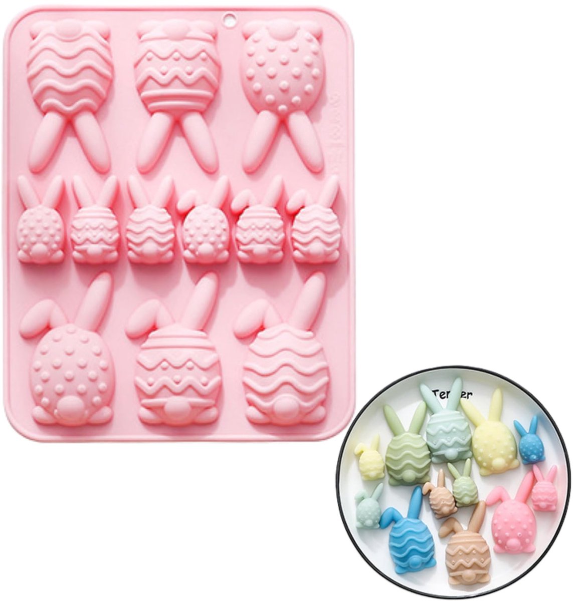Dailygoods - Pasen Siliconen Mal 12 Holte - Konijn en Ei Vorm voor Chocolade en Snoep