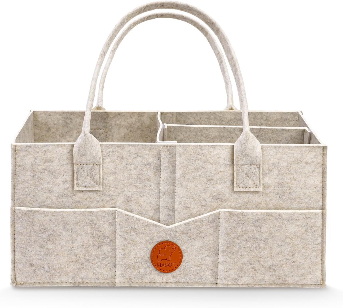 Groot vilten luiertas en babyopbergmand 38×25×18 cm met meerdere vakken en draaghengsels, verstelbare scheidingswanden voor luiers, doekjes en babybenodigdheden, praktische draagbare opbergbox voor thuis en onderweg
