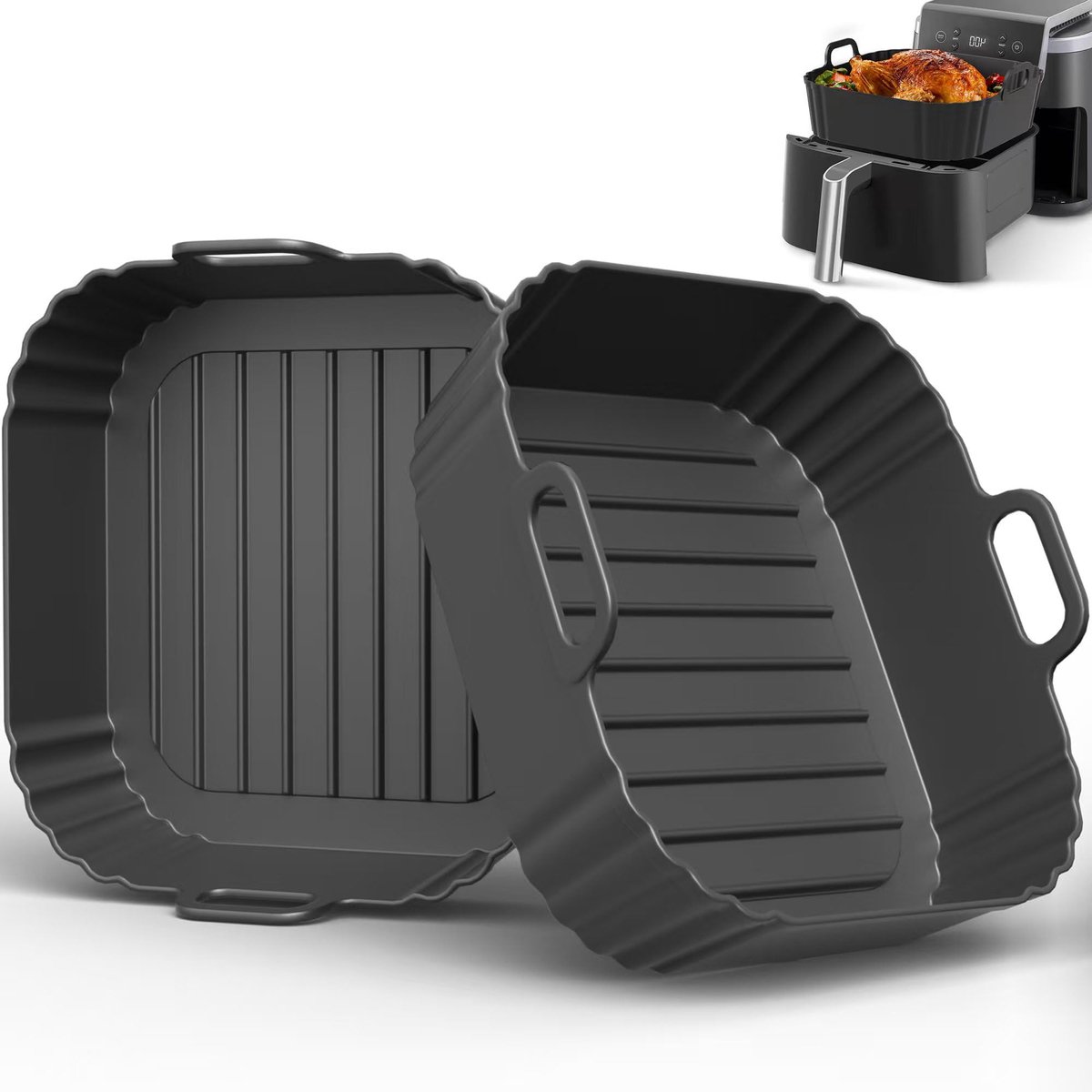 SnelShoppen Vierkante Siliconen Luchtfriteuse Voeringen 2 Stuks Herbruikbare Air Fryer Liners 8 5 Inch Geschikt voor COSORI 5-6 5 QT Ideaal Ke