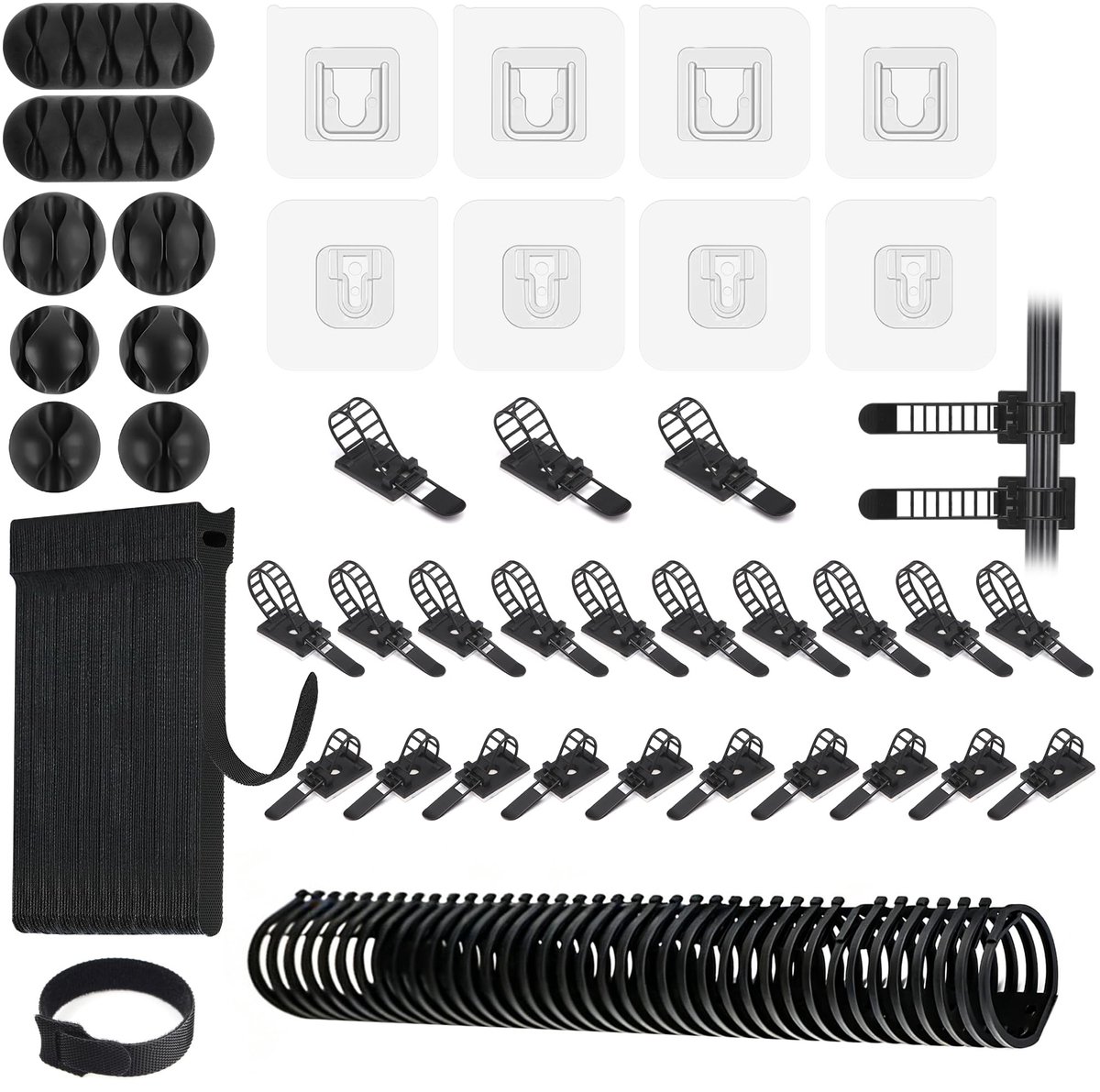 Dailygoods- Kabelbeheer Set 58 Stuks - Kabelbinders - Zelfklevende Kabelbeheer - Siliconen Kabelhouders - Plakhaakjes - Verstelbare Sluitingen - Kabelorganizer