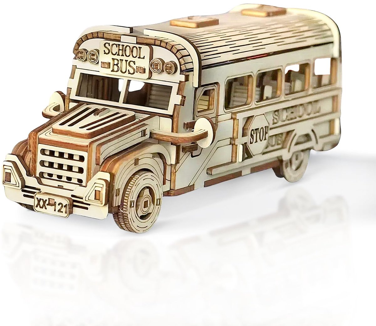 Dailygoods - Houten 3D-puzzel Bus - Mechanische Modelbouwset voor Volwassenen en Tieners