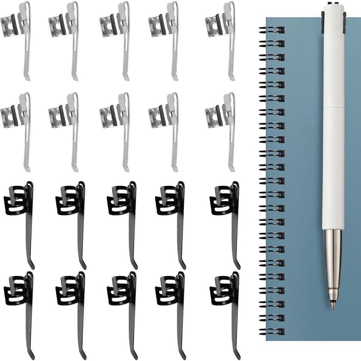 Dailygoods- Penclips 20 Stuks - Metalen Stiftclips - Roestvrijstalen Penhouderclips - Afneembare Penlicht-accessoires - Waterdicht - Geschikt voor Pennen met Diameter 12-14 mm - Penhouder
