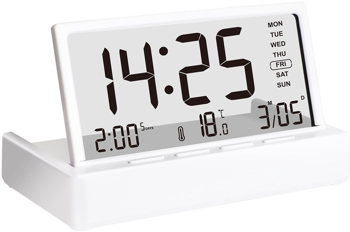 VHV-Digitale Wekker en Tafelklok - Opvouwbare Bureauwekker met Transparant LED Scherm en Temperatuurweergave - Stijlvolle Klok voor Slaapkamer - Wit