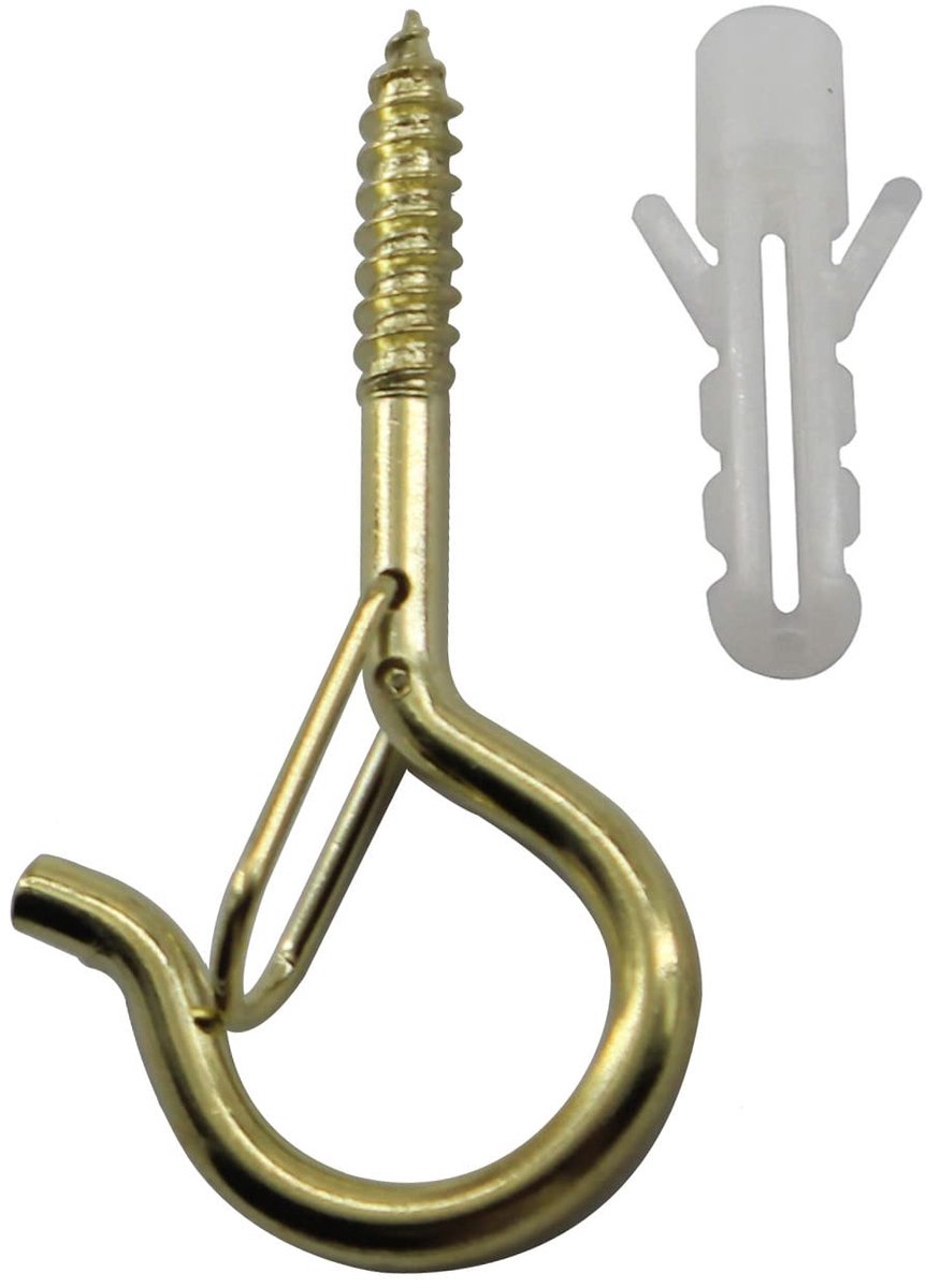 Dailygoods - Q Vormige Hangerhaken Goud - 20 Stuks Schroefhaken voor Lampen en Bloempotten