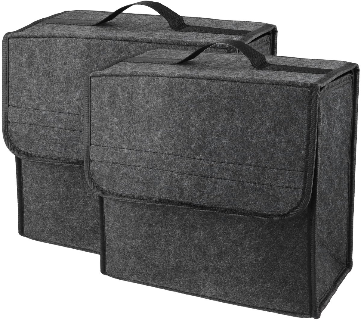 SnelShoppen - Set van 2 kleine kofferbakorganizers opbergtassen, opvouwbaar met antislip basis, grijs, 30 x 29 x 17 cm, ideaal voor auto, camping, en