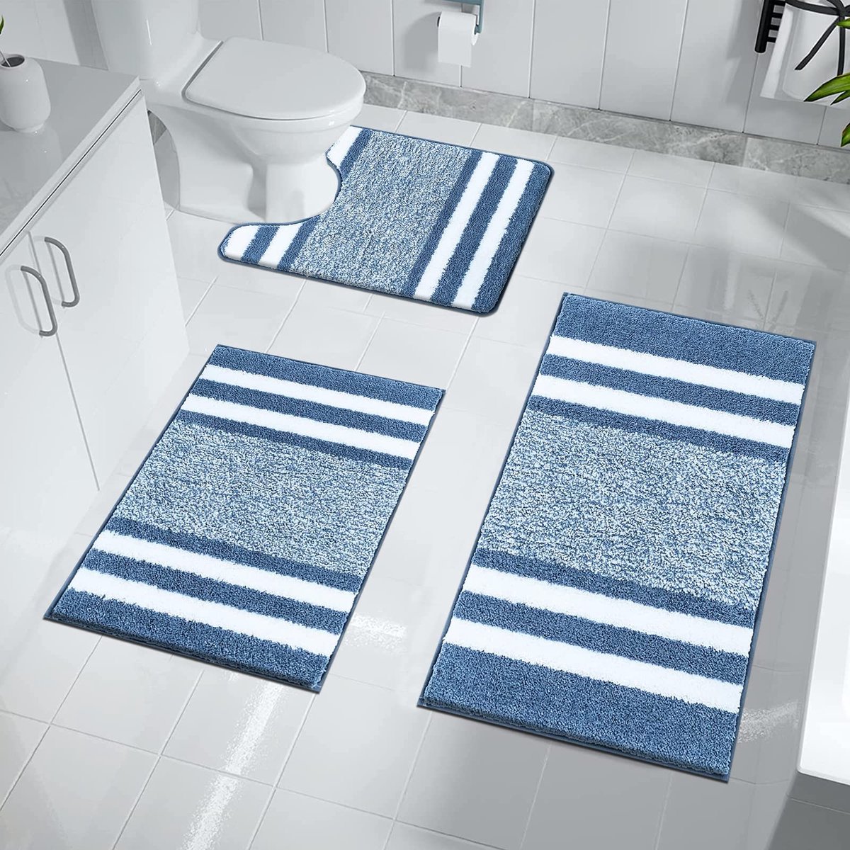 SnelShoppen - Antislip Badmatten Set van 3 Stuks - Super Water Absorberend Microfiber Shaggy Douche Vloermatten - Machine Wasbaar - Ideaal voor Badkam