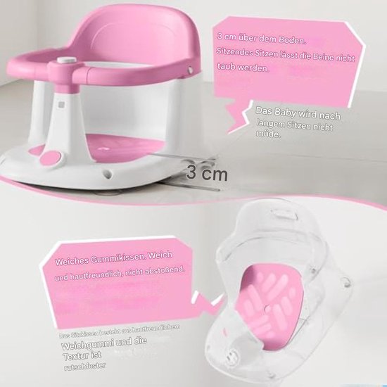 Badzitje Peuter - Baby Douchestoel - Veilig Baden - 360 Graden Draaibaar - 40 x 31 x 27.5 cm - Roze — afbeelding 3