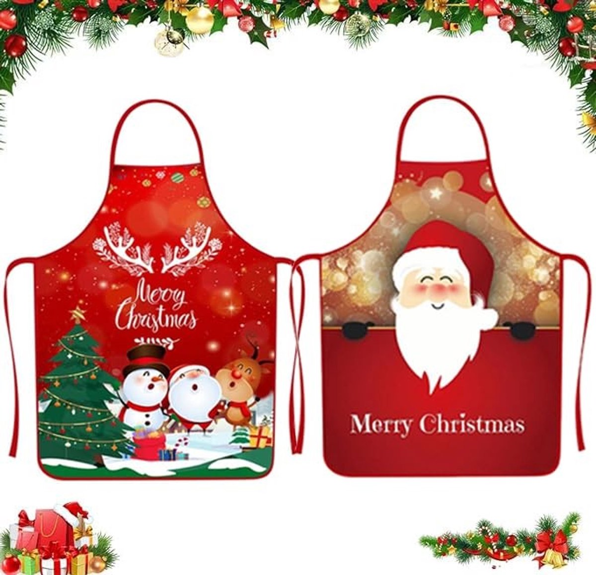 Dailygoods - 2 Stuks Kerst Schorten - Grappige Cartoon Design voor de Feestdagen