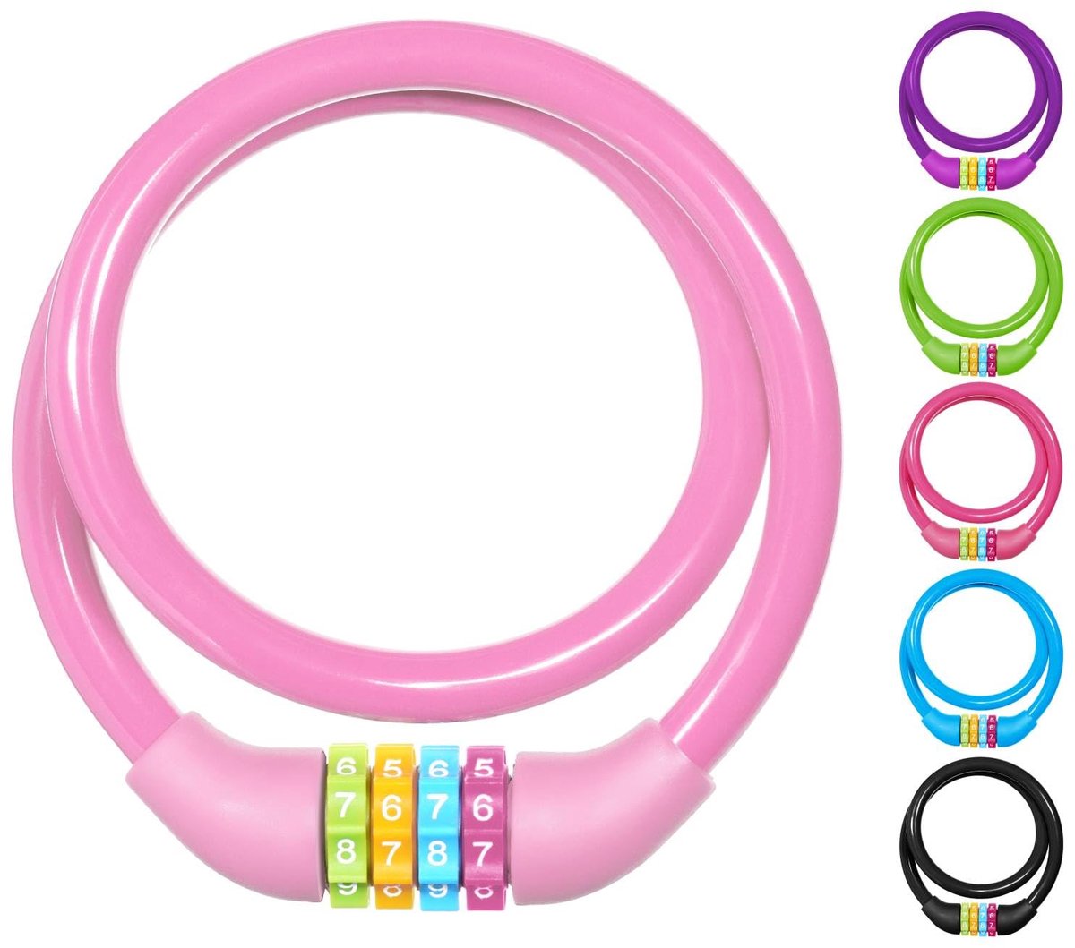 Dailygoods - Fietsslot met Cijferslot - 65 cm Stevig Kabelslot voor Fiets en Scooter - Roze