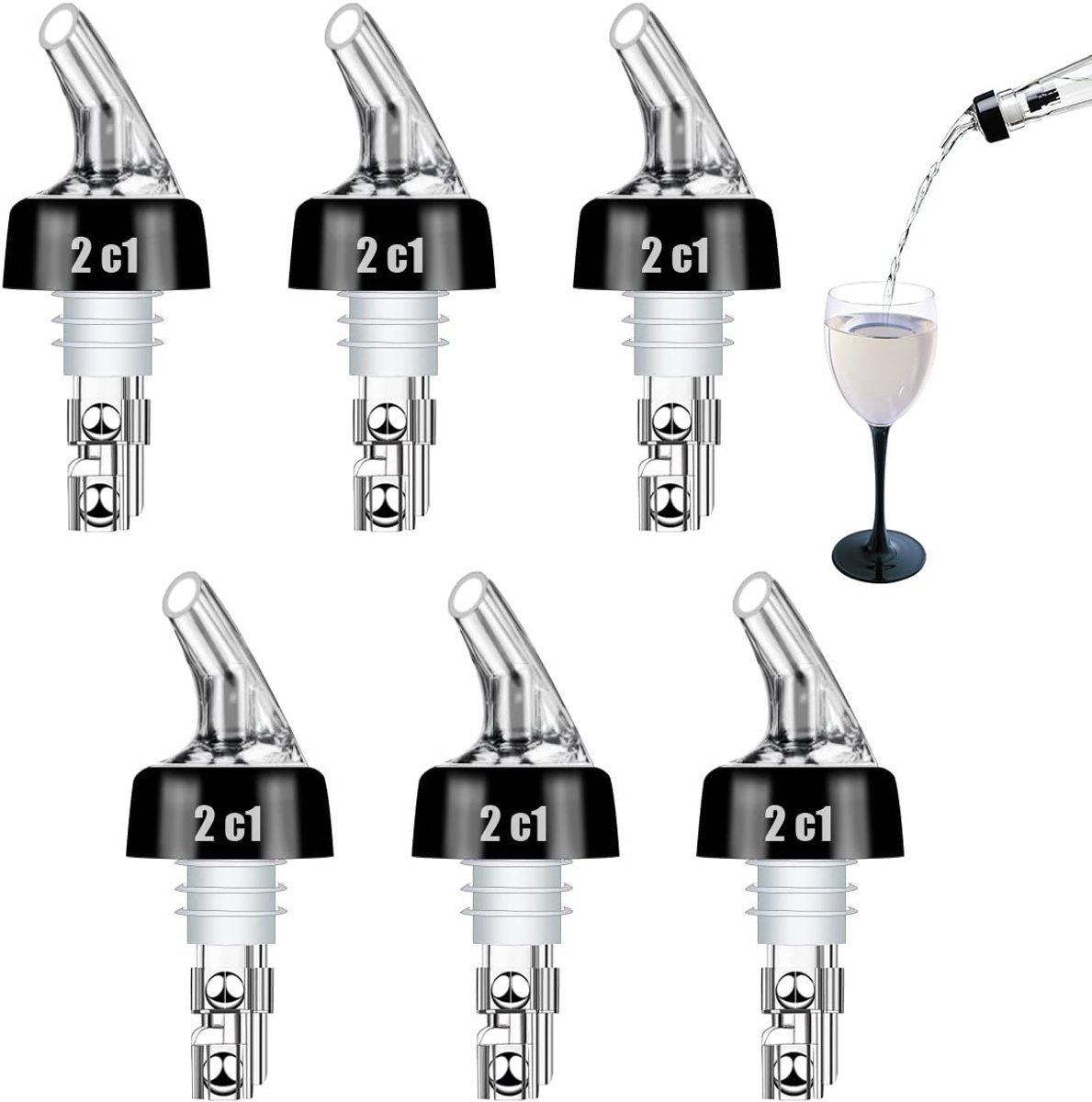 Dailygoods - Set van 6 Auto Pouring Spouts voor Drankflessen - 2 cl