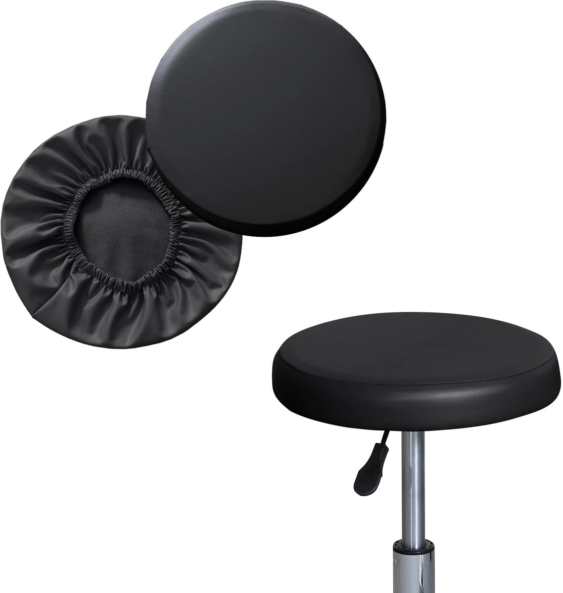 SnelShoppen - 2 Waterdichte Krukhoezen Rond voor Barkrukken en Eetkamerstoelen, PU Zitkussen Overtrek, Ideaal voor Tuin, Keuken en Feestjes