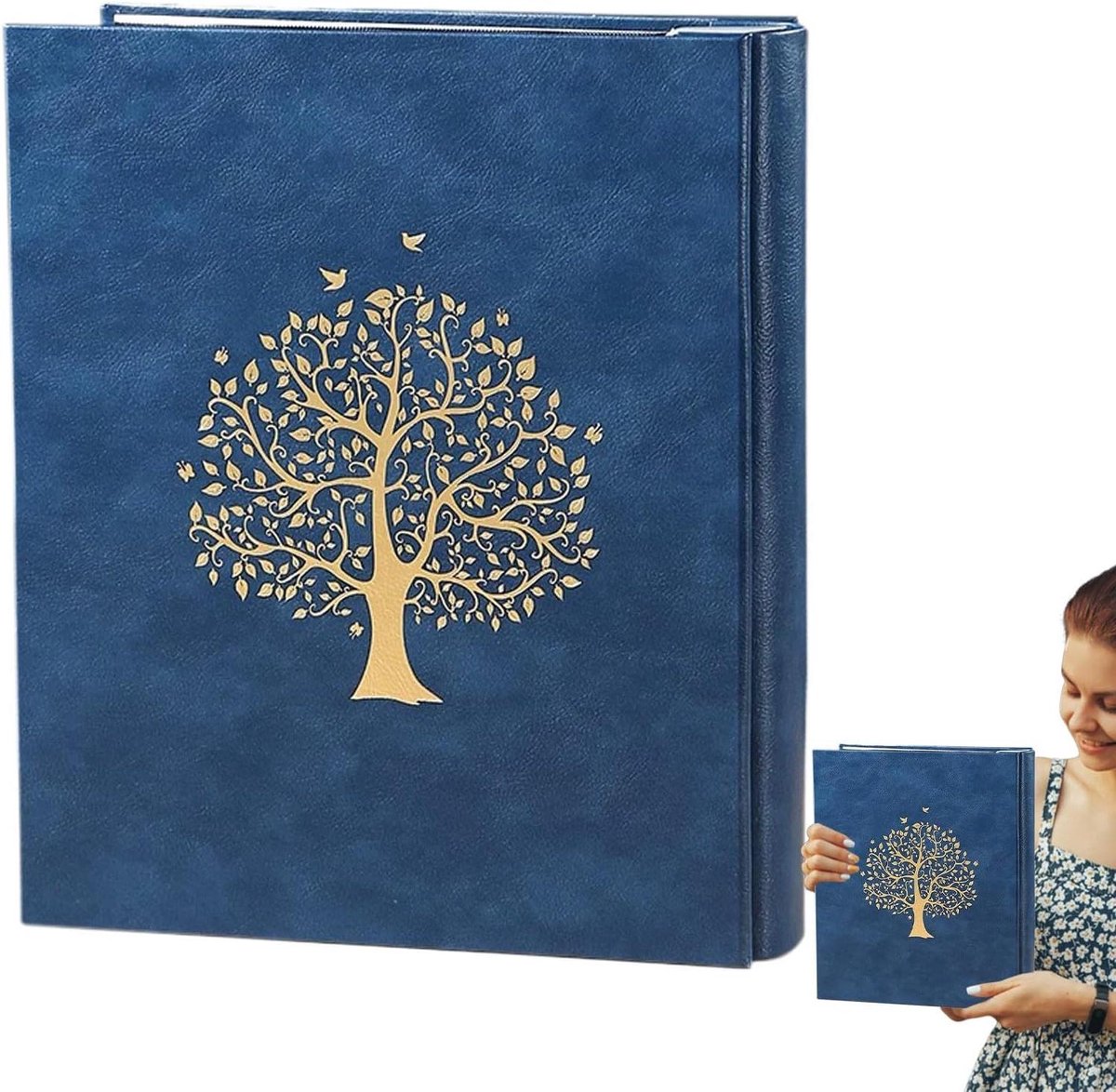 Fotoalbum - Fotoalbum Insteekalbum - Herinneringen Archiveren - Slijtvast Kunstleer - 25 x 6 x 29 cm - Gelukkig Boom Blauw