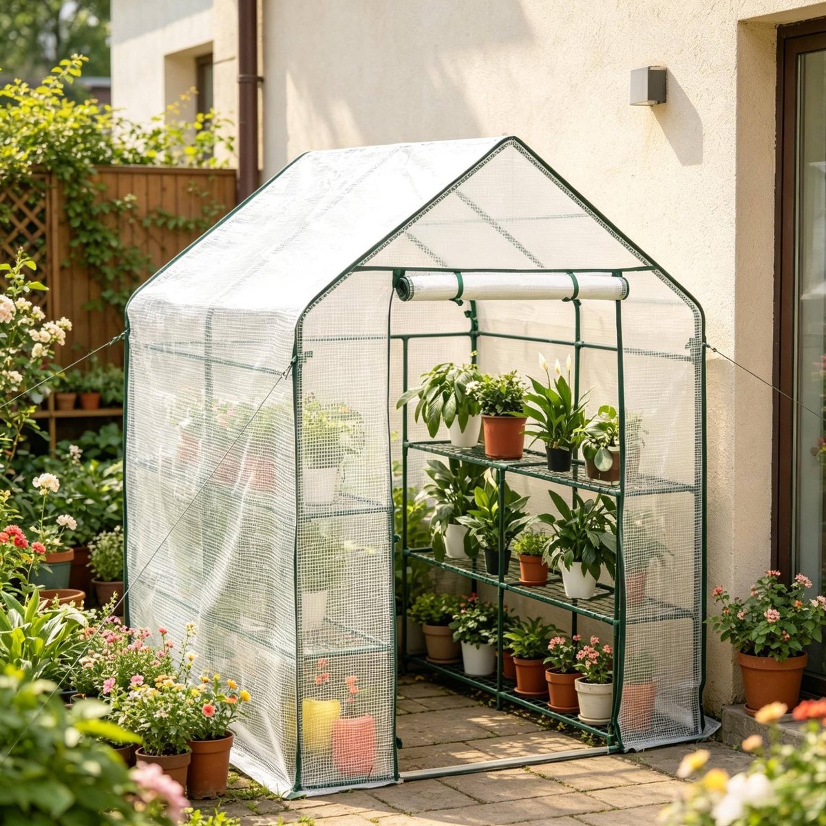 HAUSS SPOLE Tuinkas – 143 x 143 x 195 cm – Met Ritssluiting En Lichtdoorlatende Folie – Staal En Polyetheen – Wit – Voor Tuin En Terras