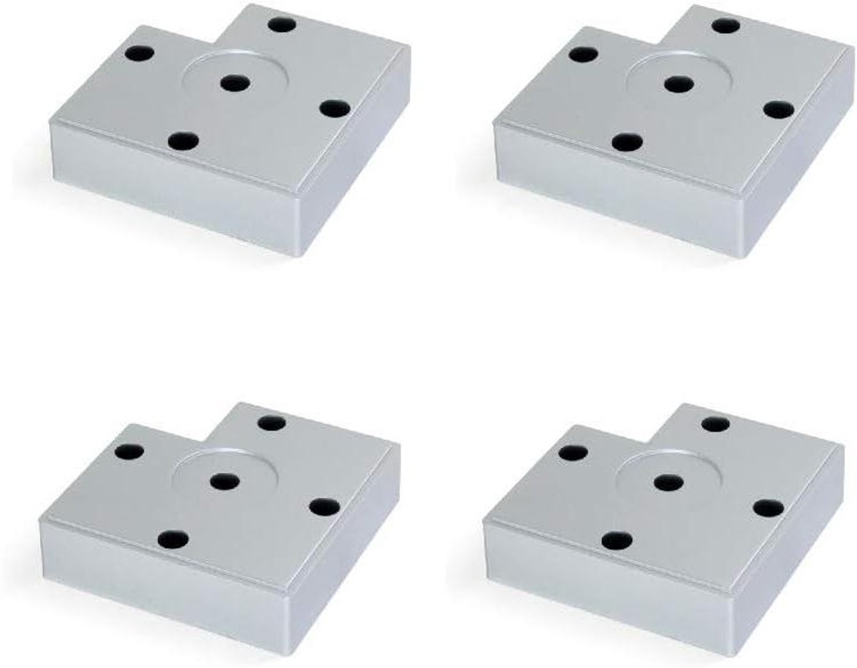 Meubelpoten Set - Verstelbare Voetjes - Meubels Verhogen - Stapelbaar ABS Plastic - H 15 mm - Metallic Grijs