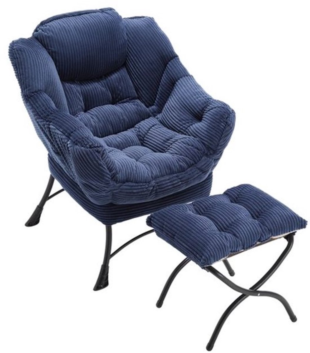 Lounge Chair – Relaxstoel – Fauteuil – Leunstoel – Hoekstoel – Navy Blauw – Met Voetenbank