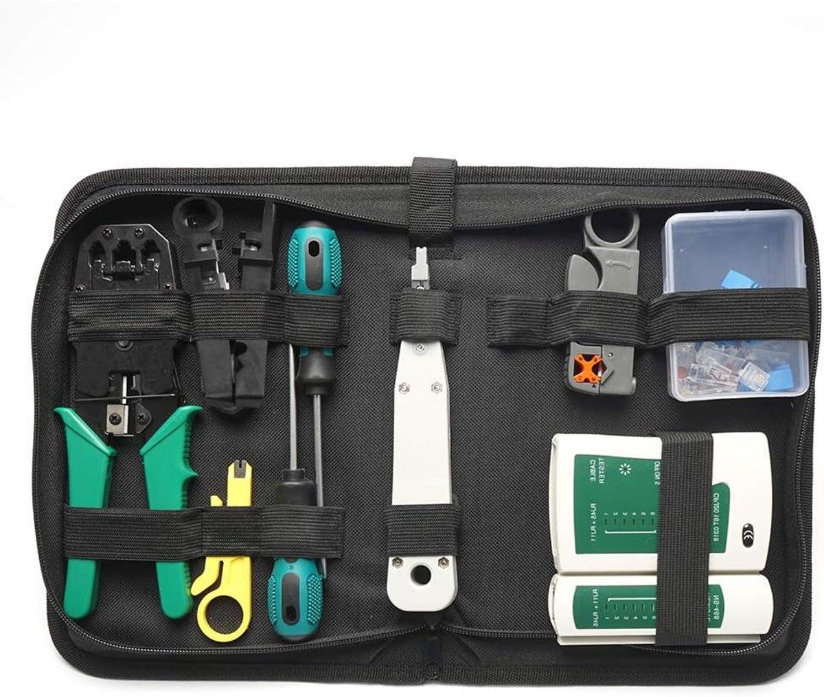 Netwerk Gereedschapskit - Netwerk Toolset - Netwerk Kabels Maken - Complete Set - 14 Delig - Multicolor