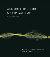 Boekomslag: Algorithms for Optimization, tweede editie, met een abstracte gele golvende lijn op een zwarte achtergrond.
