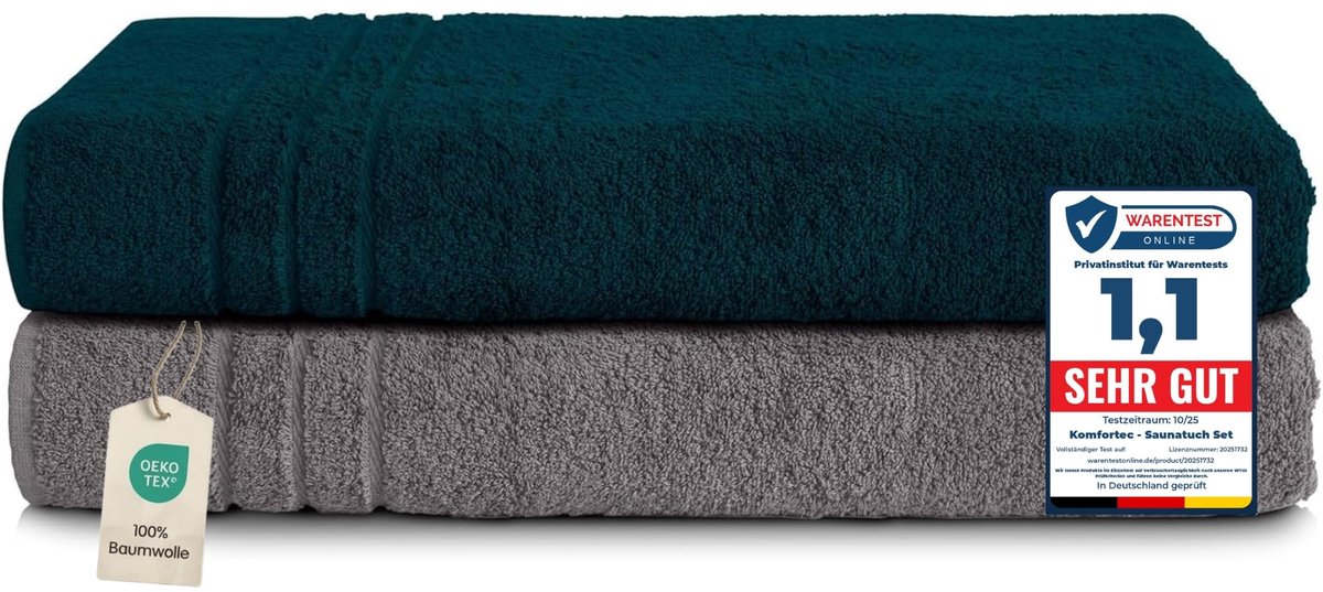 SnelShoppen - XXL Saunahanddoek Set 2 Stuks 80x200 cm 100% Katoen Badlaken Strandlaken Voor Sauna Camping Strand Fitness En Thuis Gebruik