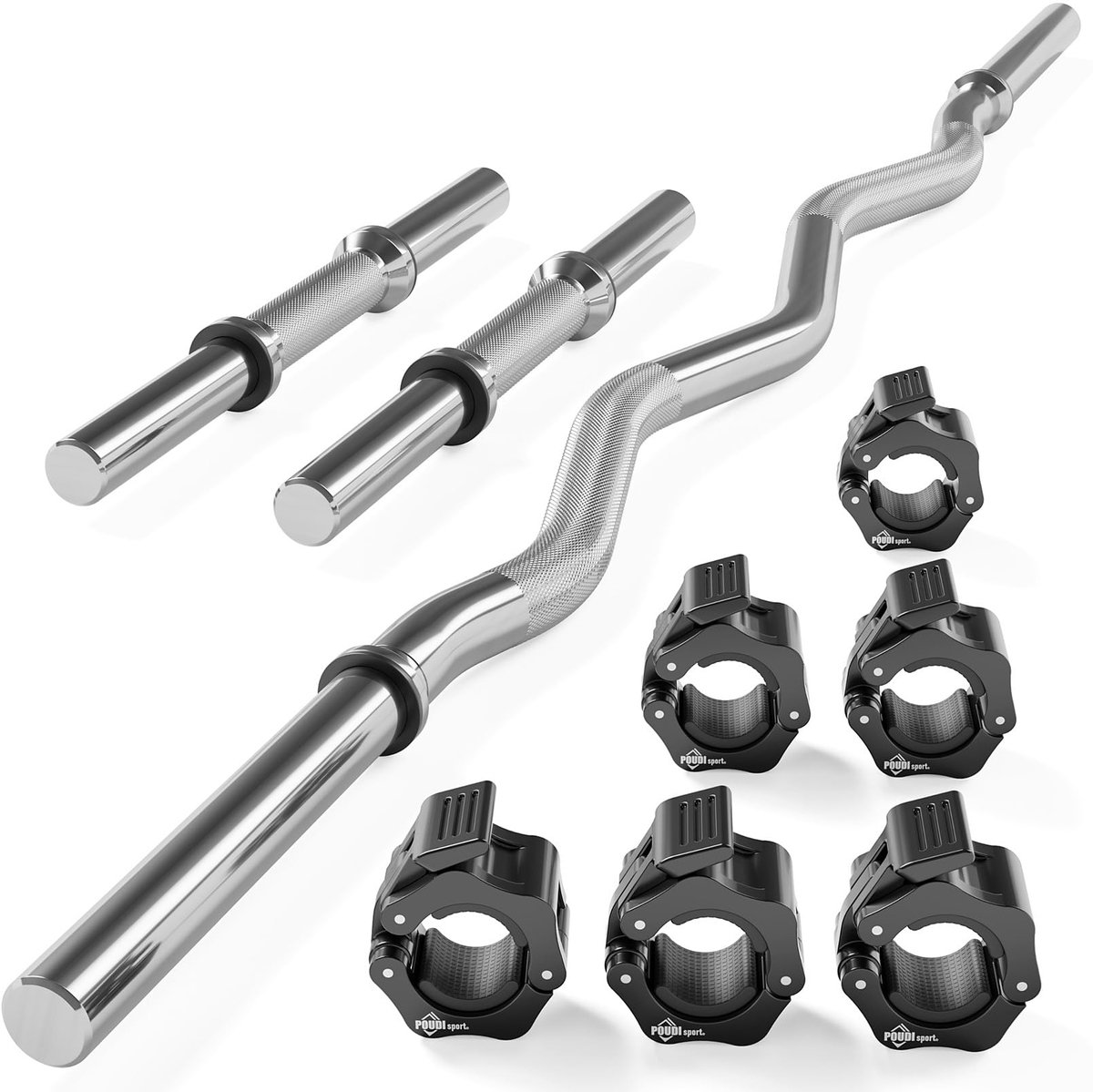 SnelShoppen - POUDI SPORT Halterstang Set 120 cm + 2 x 40 cm Halterstangen + 6 Slangklemmen | Verchroomd Staal | Ø 28 mm of 30 mm | Ideaal voor Thuis
