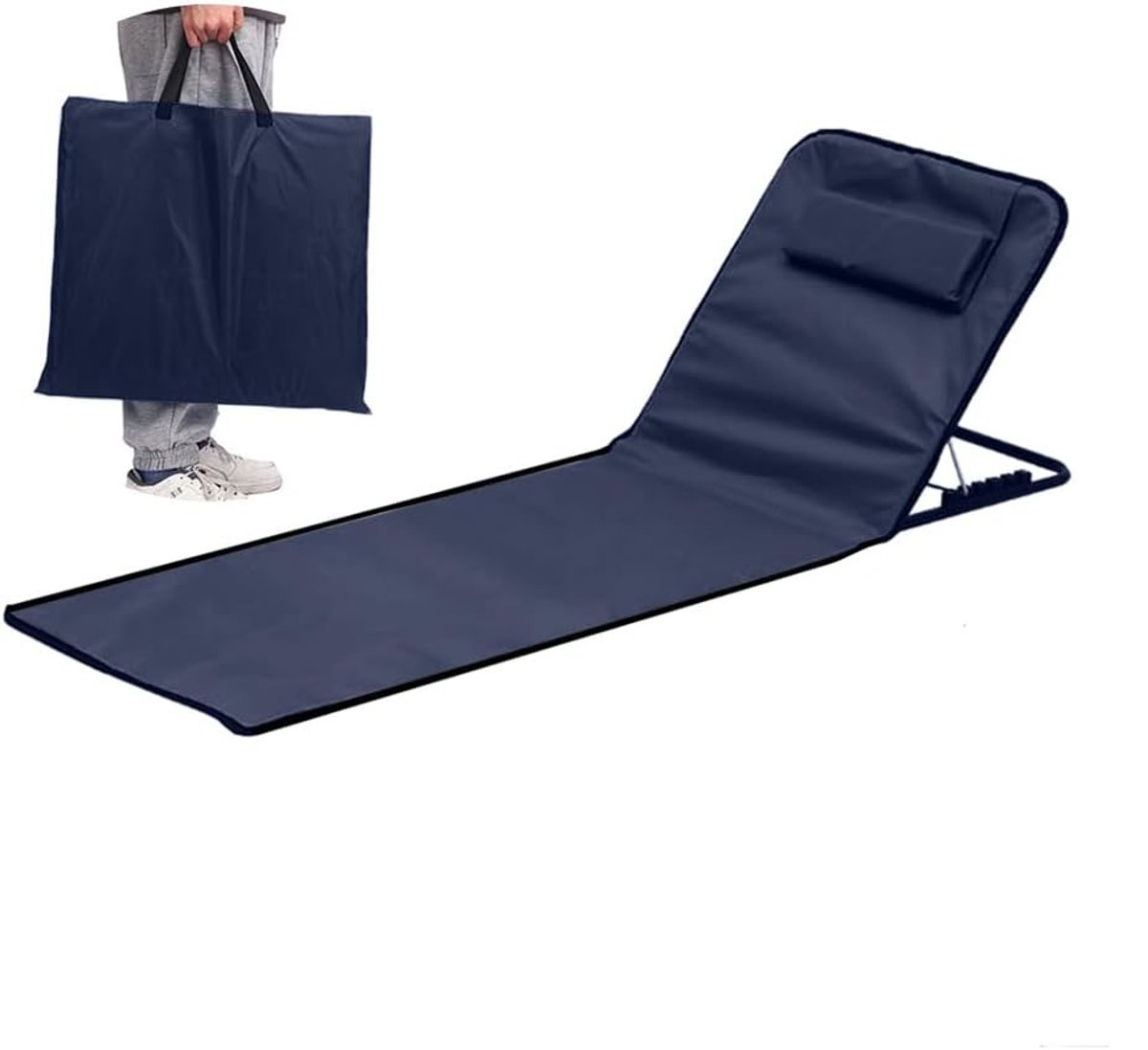 1 stuk opvouwbare ligstoel, lichtgewicht, draagbare ligstoel voor het strand, strandmat met verstelbare rugleuning, zonnemat opvouwbaar met draagtas en praktisch opbergvak, voor strand, zwembad, tuin