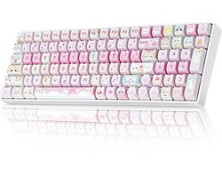SnelShoppen - Draadloos Mechanisch Gaming Toetsenbord met Nummerkussen, 98% Roze, Hot Swappable Kitty Keycaps, Full-Size, Schattig en Crème voor Gamer