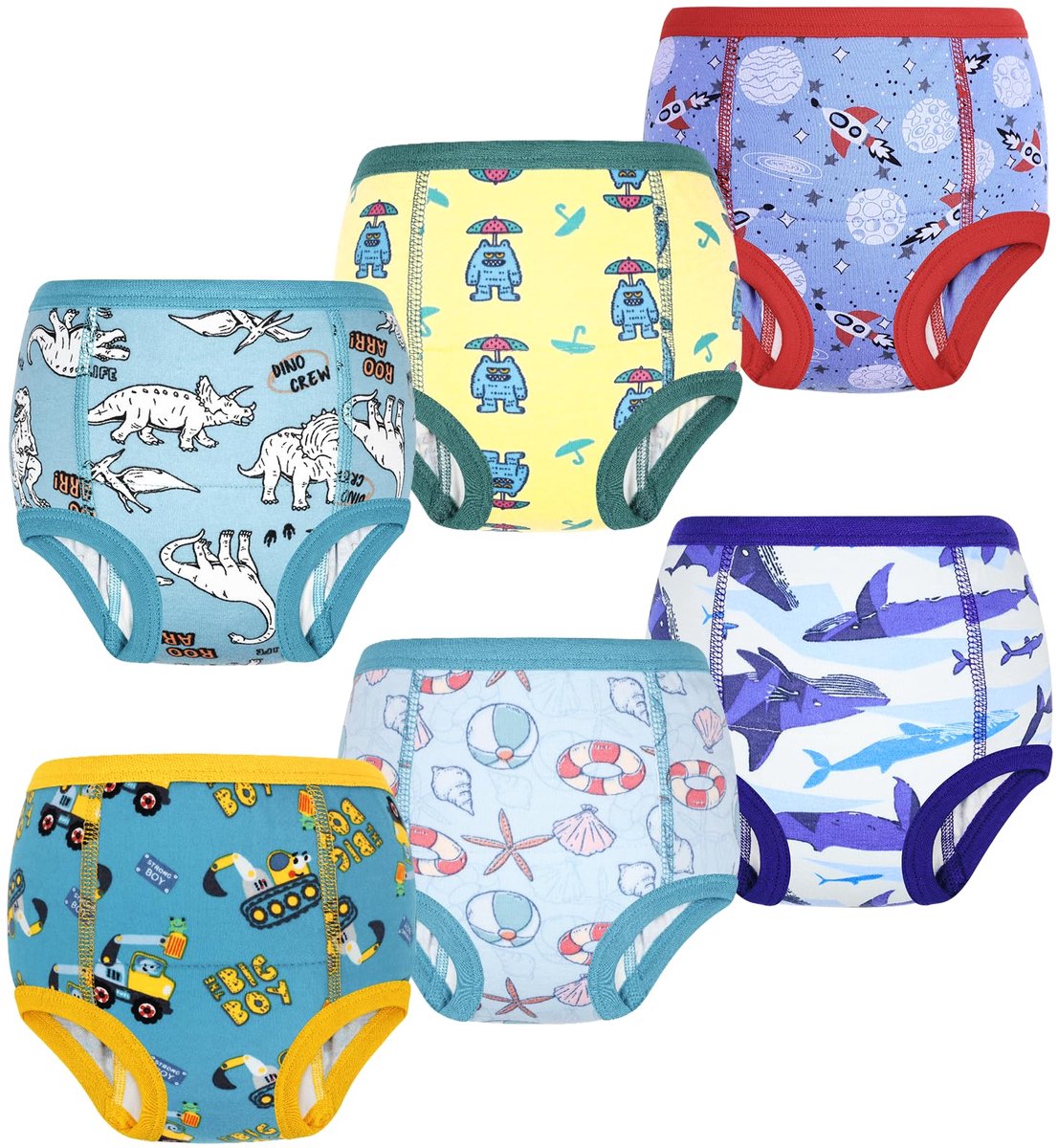 SnelShoppen - MOEMOE BABY Leerbroekjes voor Kinderen, 6 Stuks Katoen, Lichte Absorptie, Voor Kleuterschool en Dagelijks Gebruik, 2-6 Jaar, Haai Blauw-