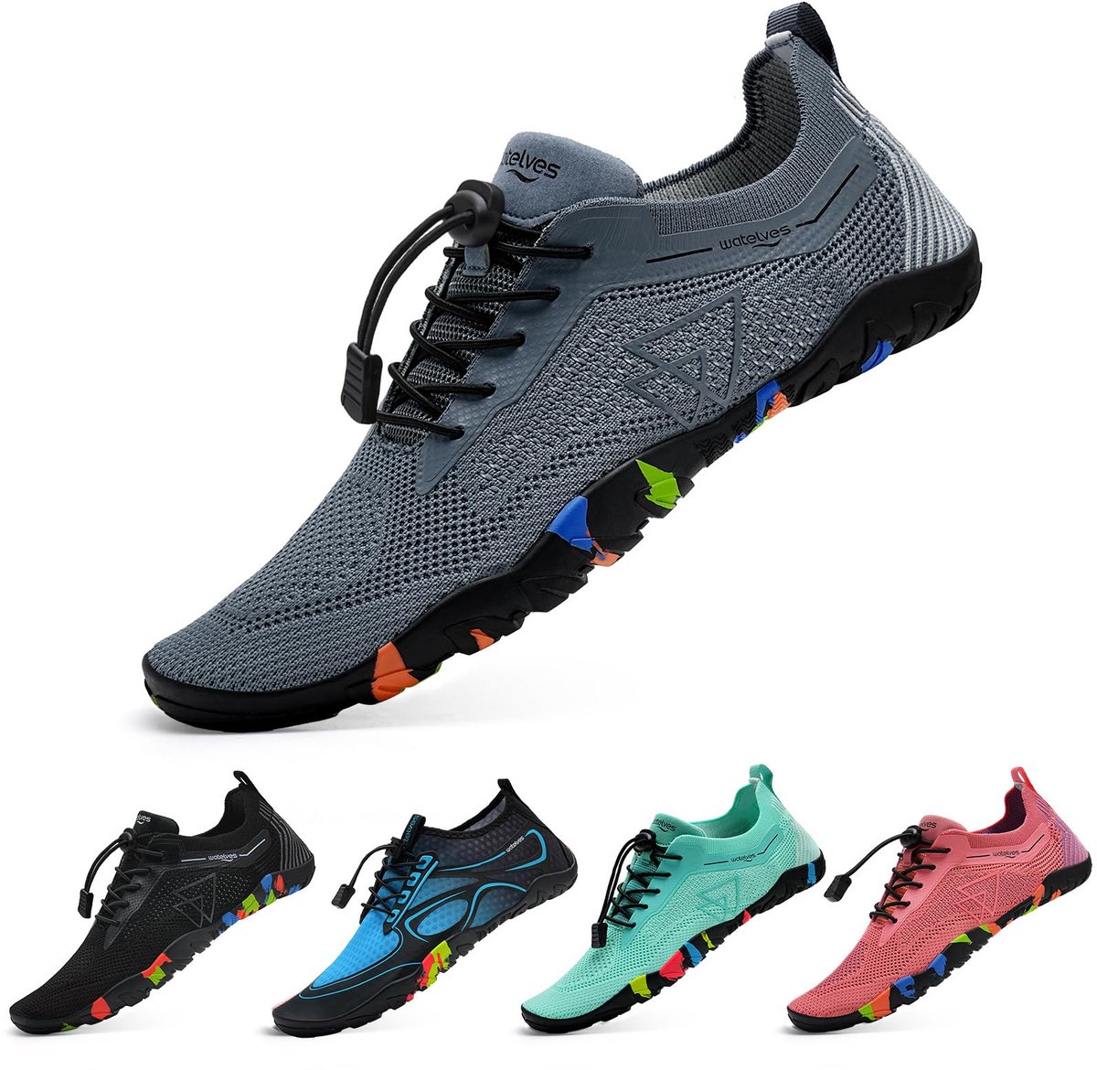 SnelShoppen - Waterdichte Aquaschoenen voor Mannen en Vrouwen, Sneldrogend en Comfortabel, Ideaal voor Strand, Surf, Yoga, Hiking - Grijs Blauw 43 EU