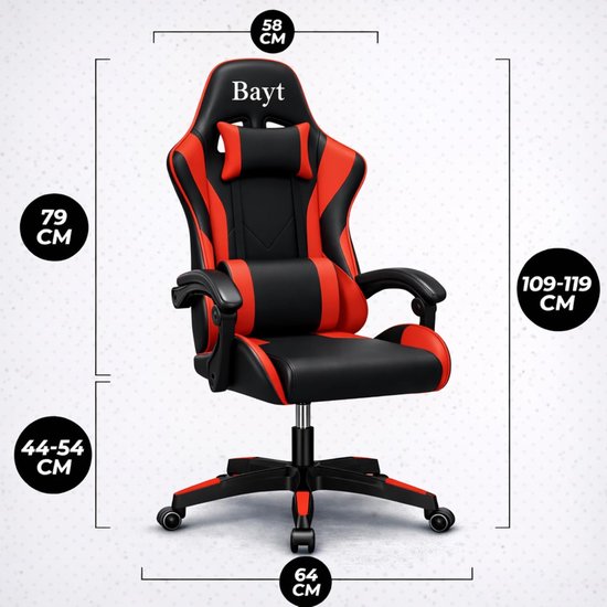 SnelShoppen - Ergonomische Gamingstoel & Bureaustoel - Verstelbare Rugleuning & Armleuningen - Premium Design voor Thuiswerken & Gamen - Rood/Zwart - van snelshoppen — afbeelding 2