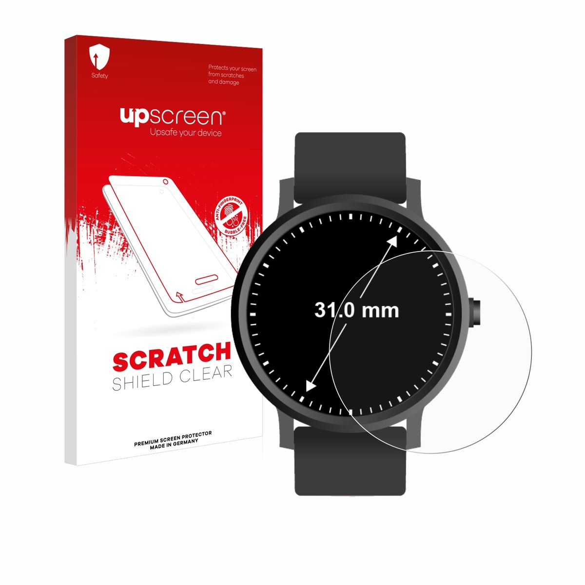 upscreen - Screenprotector voor Horloges (Rond, ø: 31 mm) - Folie Beschermfolie transparant