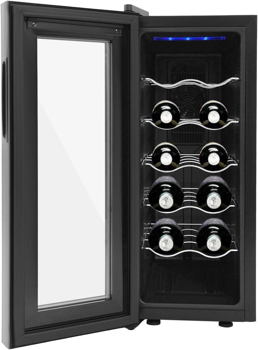 Wijnkoelkast Wijnkoeler Minibar Wijn Opslaan UV-bescherming Dubbel Glas 33 liter 12 flessen Zwart
