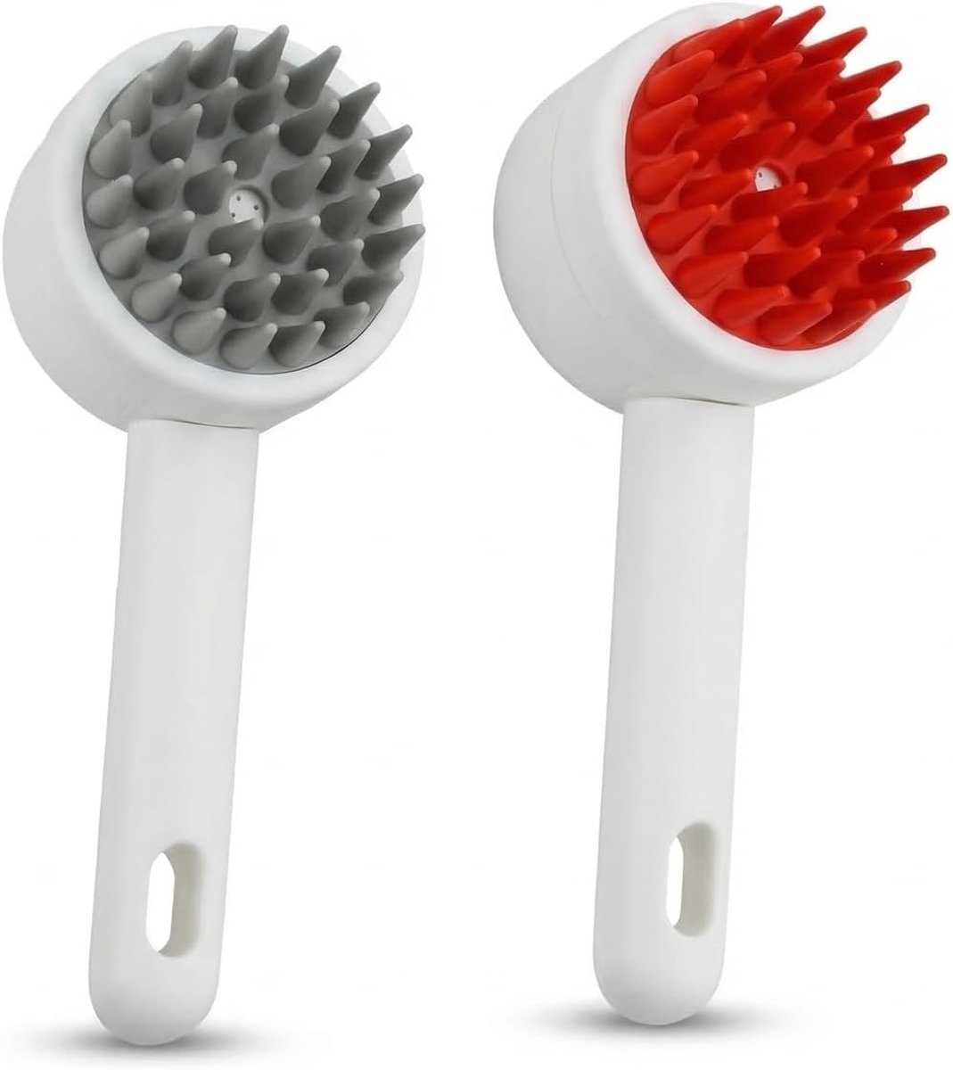 SnelShoppen - Set van 2 Hondenverzorgingsborstels - Huisdierbadborstel voor Honden en Katten - Hondenshampooborstel - Grijs en Rood - Zacht en Huidvri