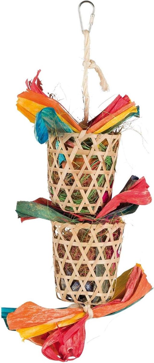 Natuurlijk Speelgoed met Nest - Vogel Speelgoed - Vogels Vermaken - Gevuld met Nestmateriaal - 35 cm - Multicolor