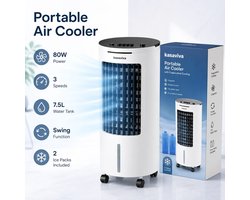 House Of Atelier - Luchtkoeler - Air Cooler - Ventilator - Luchtbevochtiger - Afstandbediening - 2 Koelelementen - Watertank 4L - 28x28x58cm