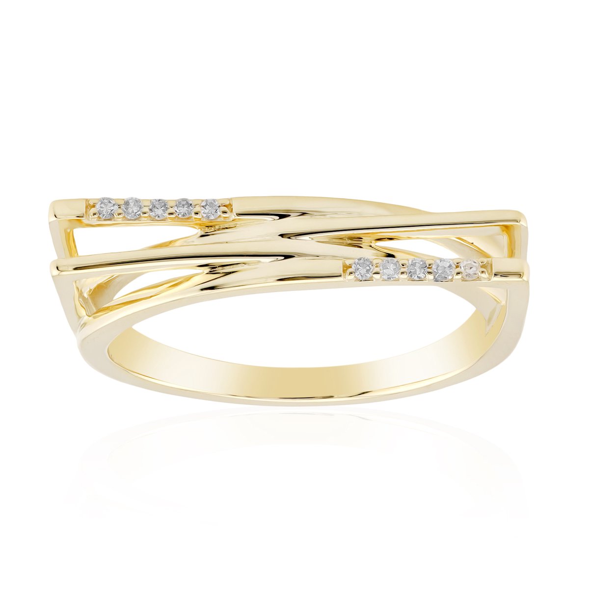 Cavill - Gouden damesring 9K geelgoud 375 - 10 briljant geslepen diamanten 0,043 ct - Elegante moderne ring - Afrikaans diamant sieraad
