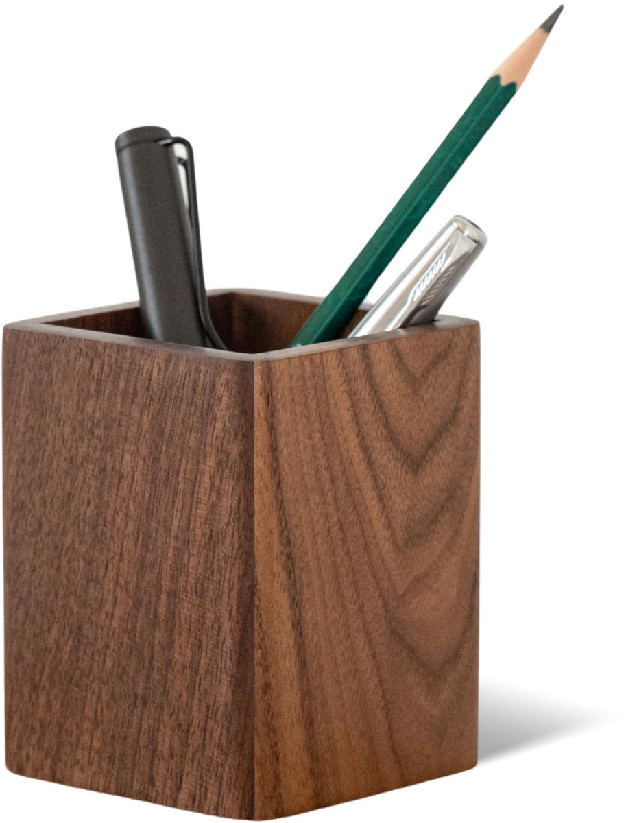 SnelShoppen - Muso Wood Pennenhouder Hout - Vierkante Pennenkoker van Walnoothout - Bureau Organizer - Pennenbeker voor Kantoor, School en Thuis - Ele