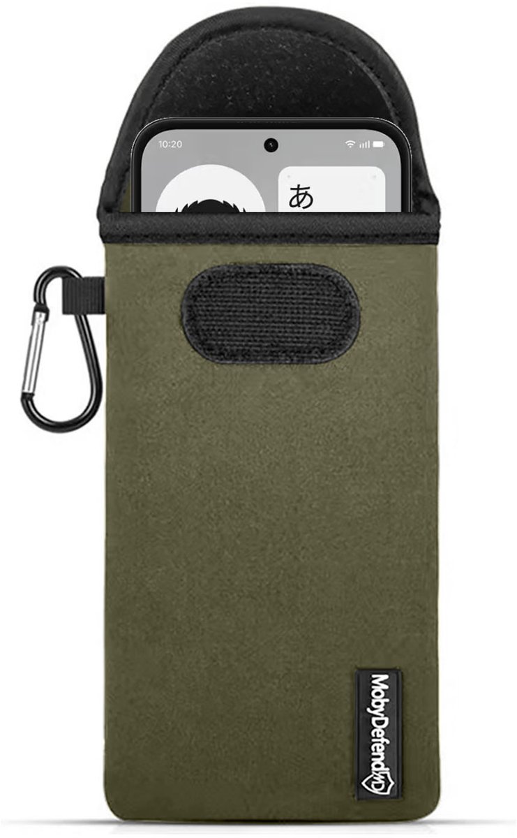 MobyDefend Hoesje - Geschikt voor Nothing Phone (4b) - Neopreen Pouch Met Karabijnhaak - Insteek - Riemlus - Groen